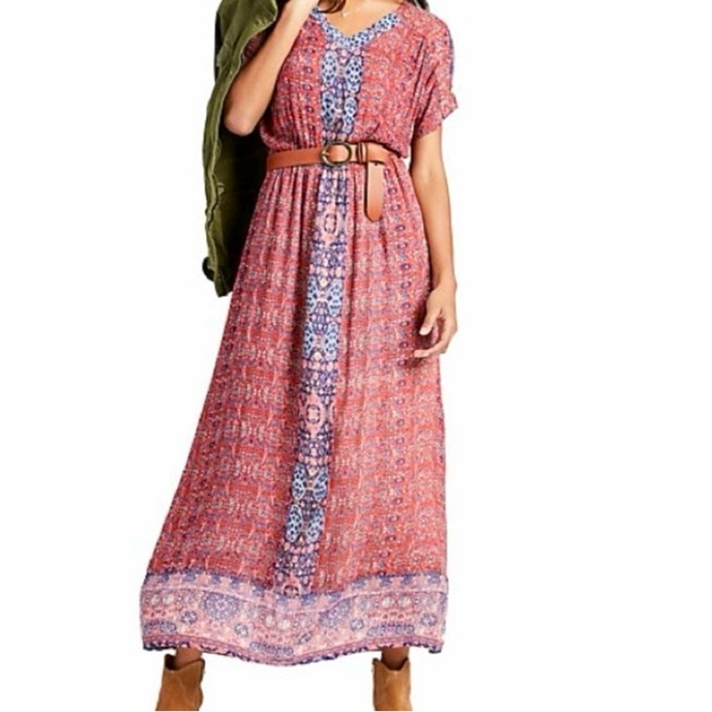 Lucky brand red tapestry maxi dress